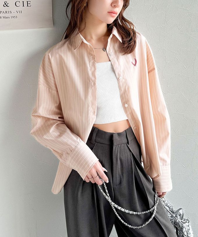 日本 Classical Elf - 羽毛logo刺繡 落肩率性襯衫-白