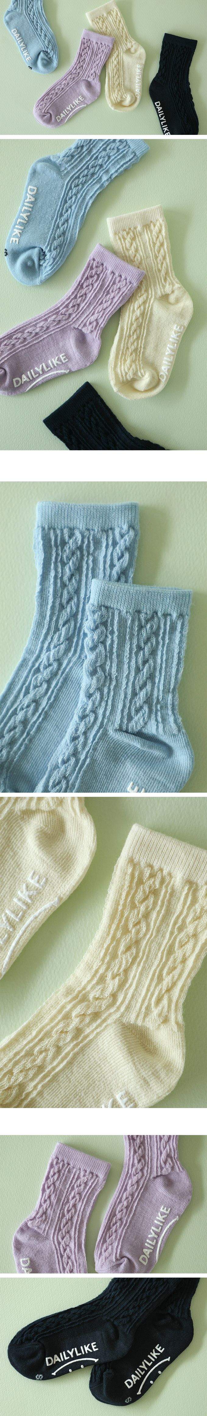 韓國 Daily Like - 兒童襪子/中筒襪4入組-純色麻花捲02