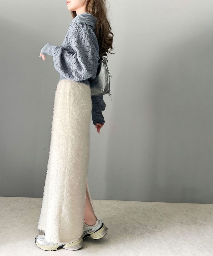 日本 Classical Elf - mily bilet 成熟感羽毛修身開叉長裙-黑