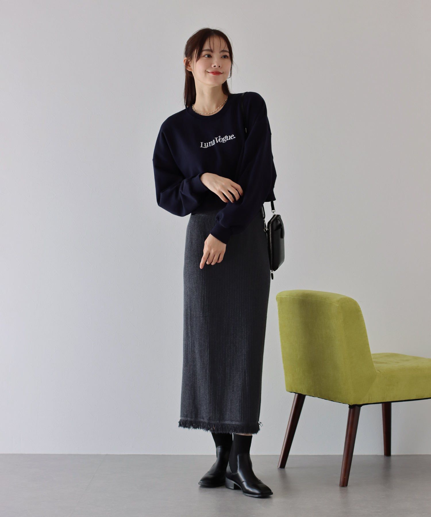 日本 BLUE EAST - 下擺流蘇俐落感針織長裙-白