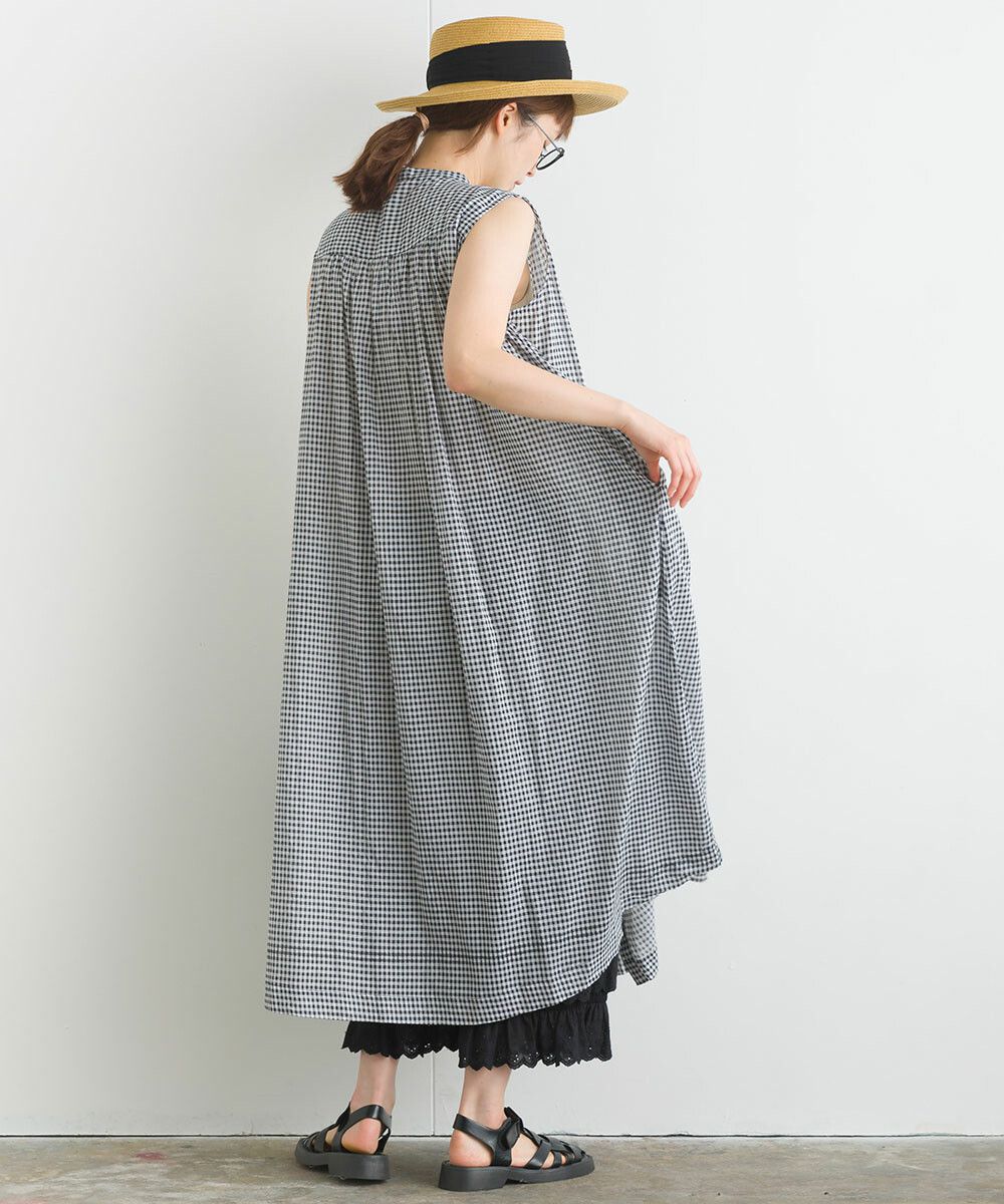 日本女裝代購 - 100%印度棉 涼爽輕盈排扣無袖洋裝-薰衣草