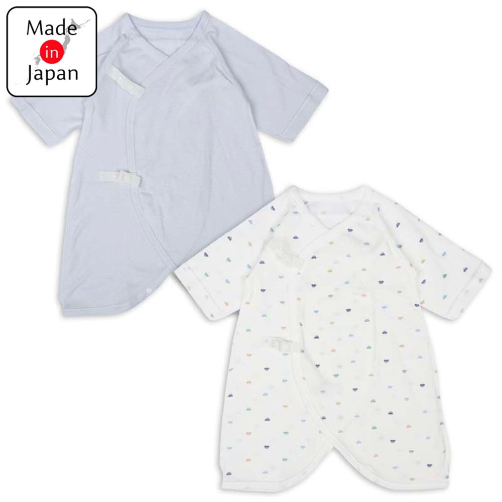 長袖蝴蝶裝2件組-汽車-淺藍色 (50~60cm)-日本製