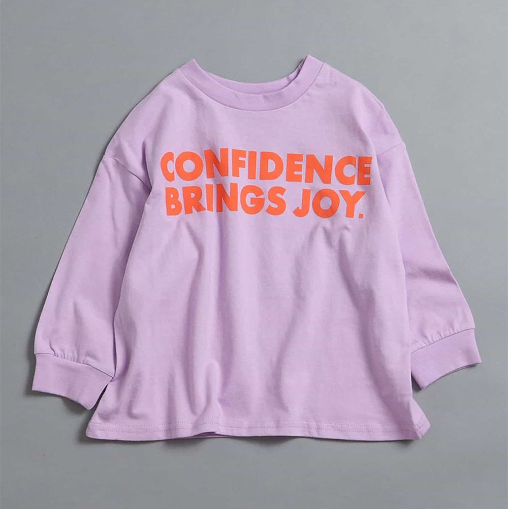 純棉正向英文標語長袖上衣-粉紫