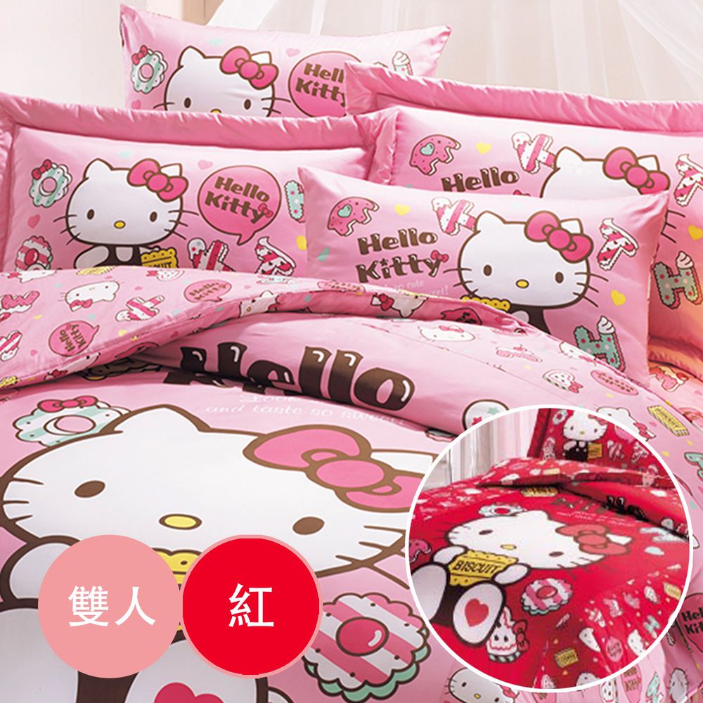 鴻宇 HongYew - Hello Kitty 雙人床包三件組-甜心繽紛-紅色