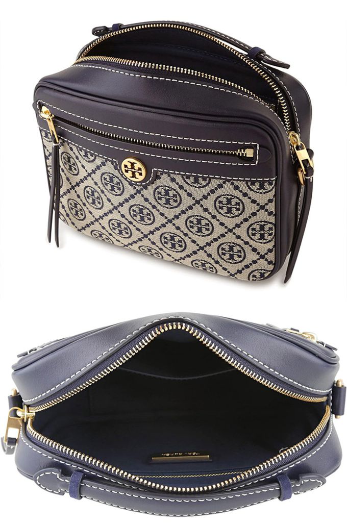 TORY BURCH - 滿版LOGO緹花相機包 (藍色)