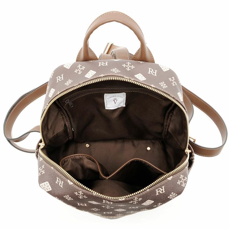 日本 FIRANO - 經典花紋仿皮復古後背包-棕 (30x27x11cm)