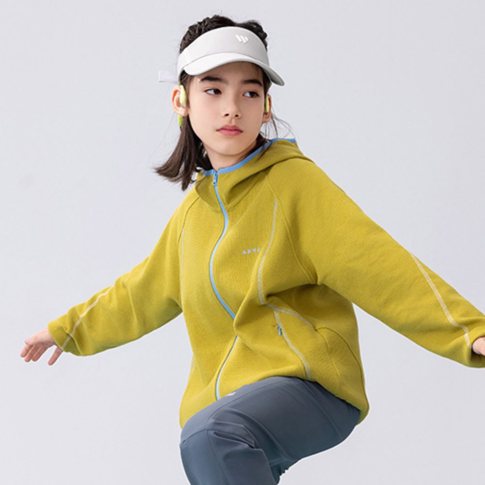 撞色華夫格連帽外套-黃綠