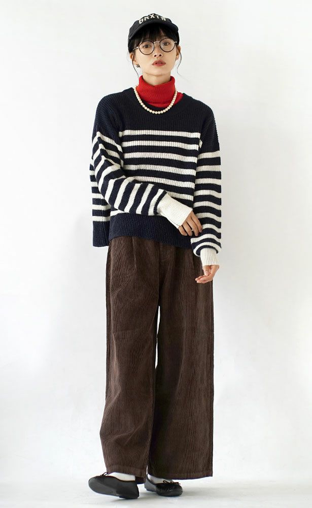 日本 zootie - 文藝感燈芯絨百搭寬褲-洋紅