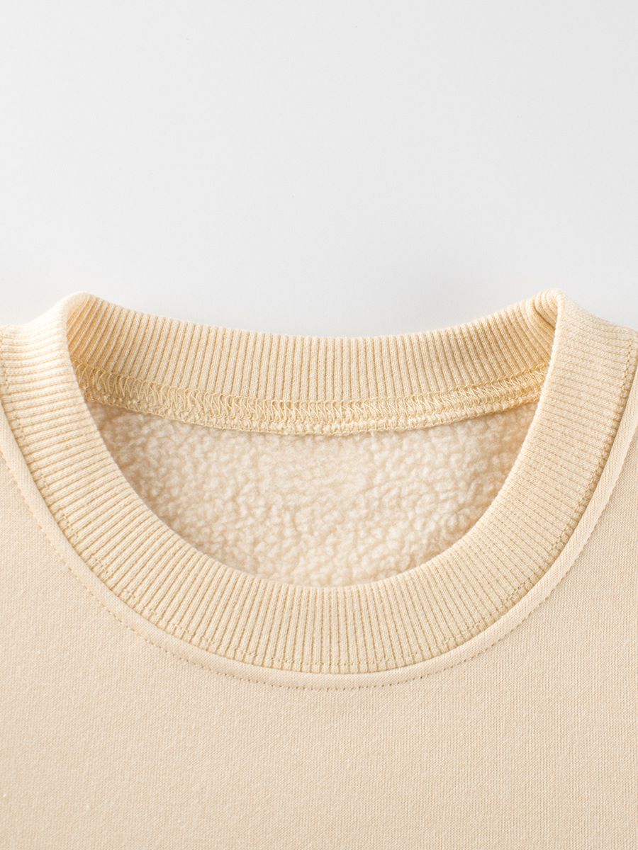 加絨圓領長袖上衣/大學T-野餐熊熊-杏色