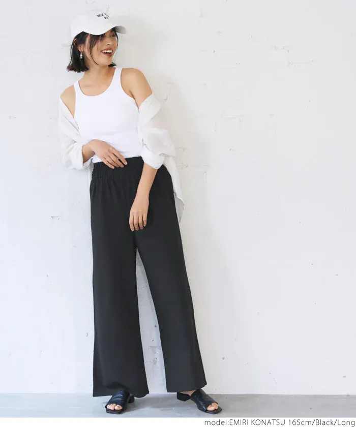 日本 COCA - 速乾彈性 垂墜感修身寬褲-灰棕