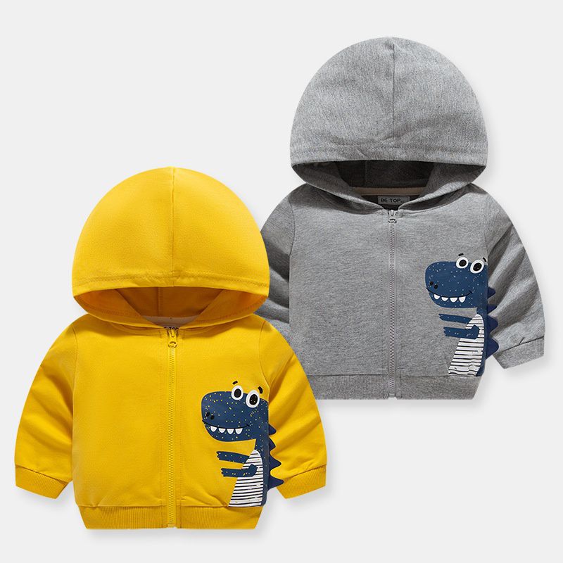 純棉連帽長袖外套-挑眉恐龍-黃色