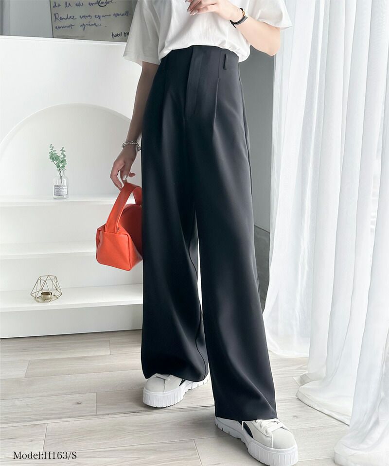 日本 Classical Elf - 俐落感修身西裝寬褲-經典黑