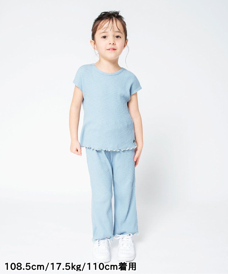 日本 BREEZE - 背交叉下擺捲邊羅紋短袖上衣-紅綠條紋