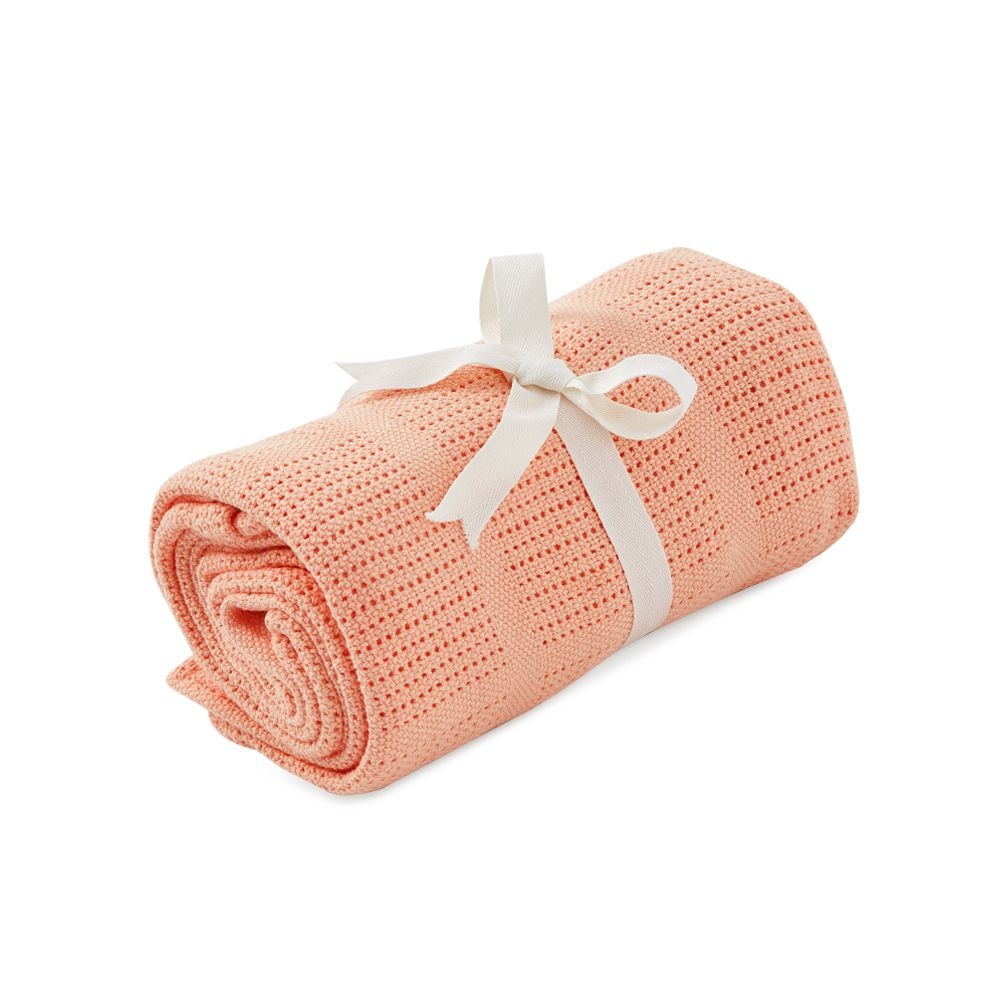 奇哥 - 純棉洞洞毯 120x155cm(5色選擇)-珊瑚杏色