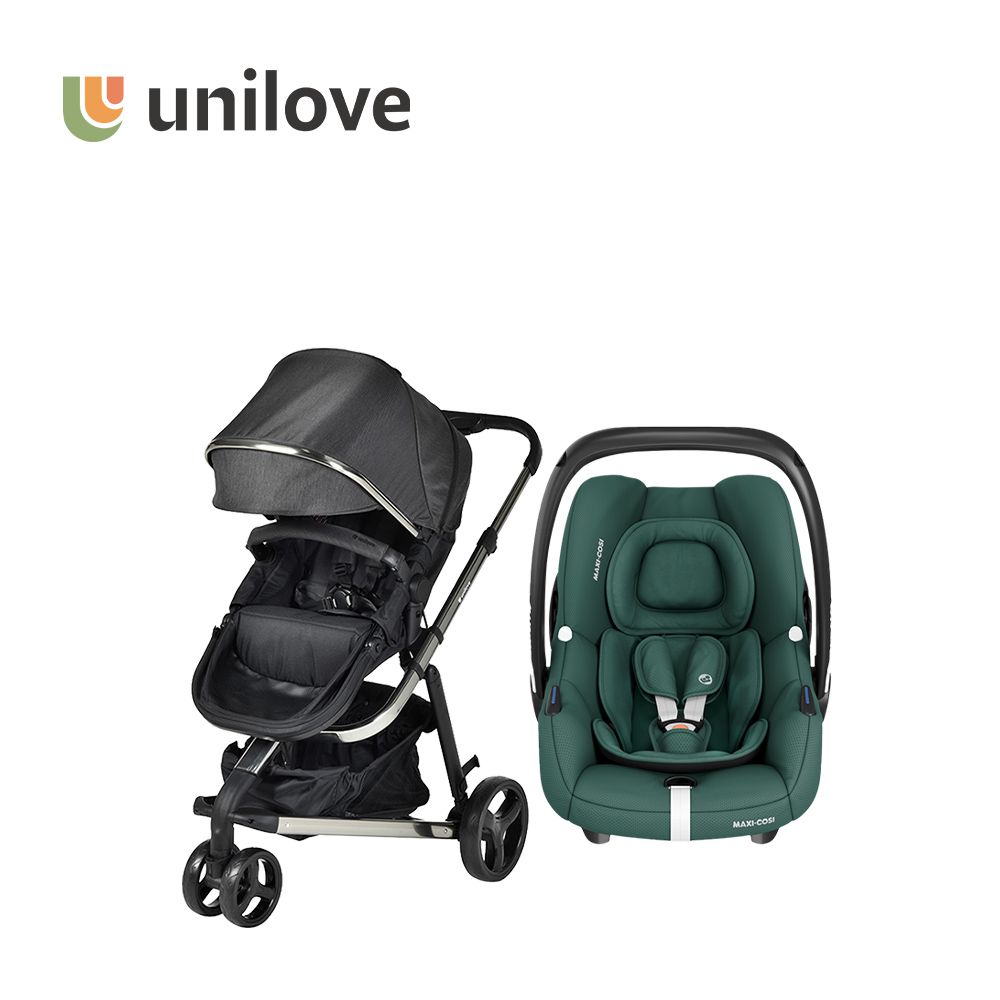 英國 Touring Premium多功能嬰兒推車+MAXI-COSI 荷蘭 CabrioFix-i-Size (Tinca) 新生兒提籃(0-18m)-推車(黑)+提籃(深碧綠)
