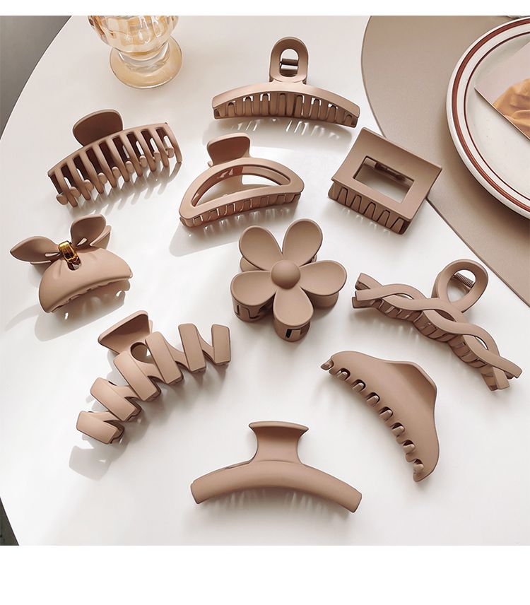 百搭奶咖啡色系抓夾-花朵-卡其色