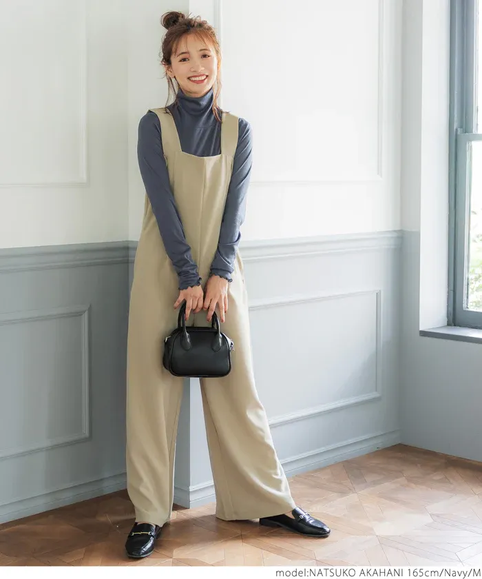 日本 COCA - 高領微透感長袖內搭/上衣-深藍