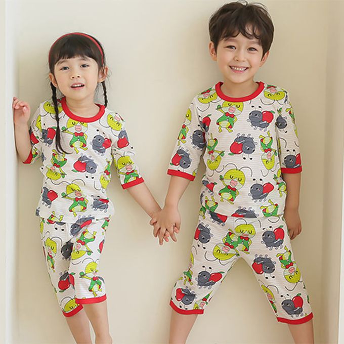 正韓 Puco - 超優質嬰幼兒/兒童七分袖100% 有機純棉家居服/睡衣-螞蟻跟螳螂