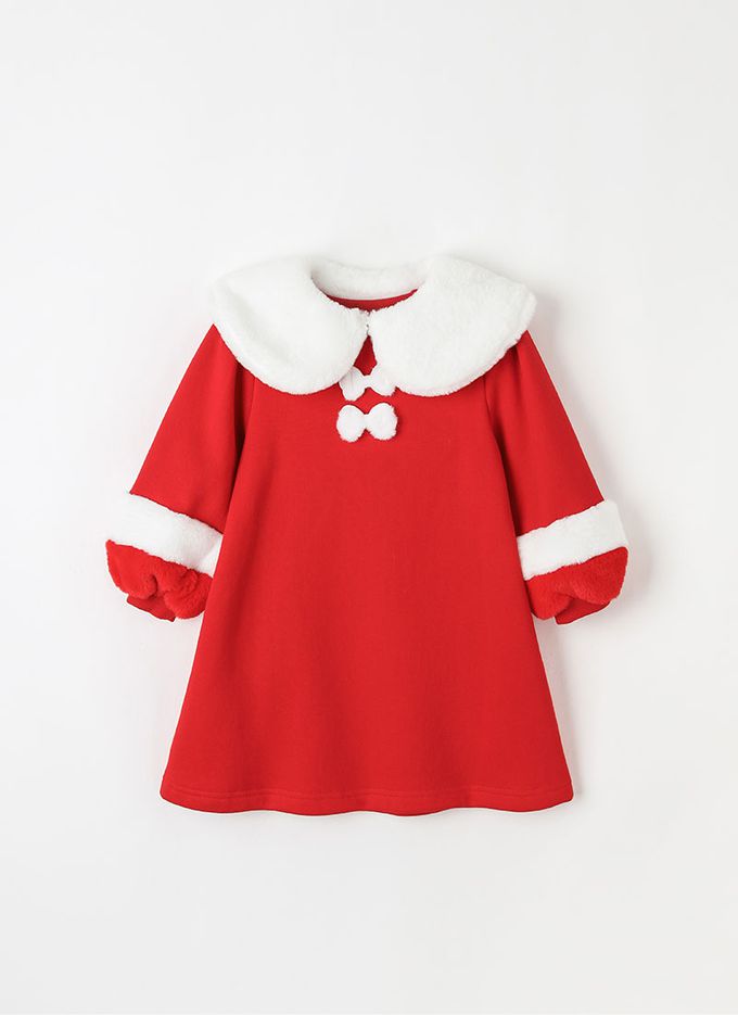 韓國 OZKIZ - (可拆式領)毛絨領結內磨毛洋裝/聖誕-綠