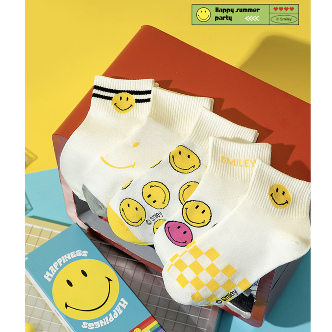 love, charlotte - Smiley 笑臉聯名款短筒棉襪 (XXL (腳長22~24cm))-5 雙一組