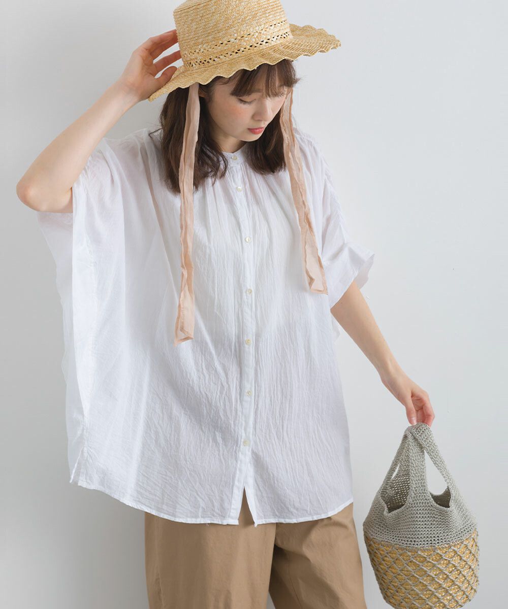 日本女裝代購 - 100%印度棉 質感百搭落肩短袖襯衫-經典黑