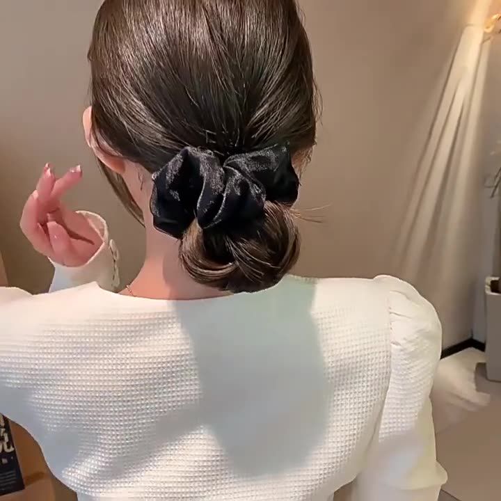 森林系雙層網紗大腸圈/髮圈-咖啡色