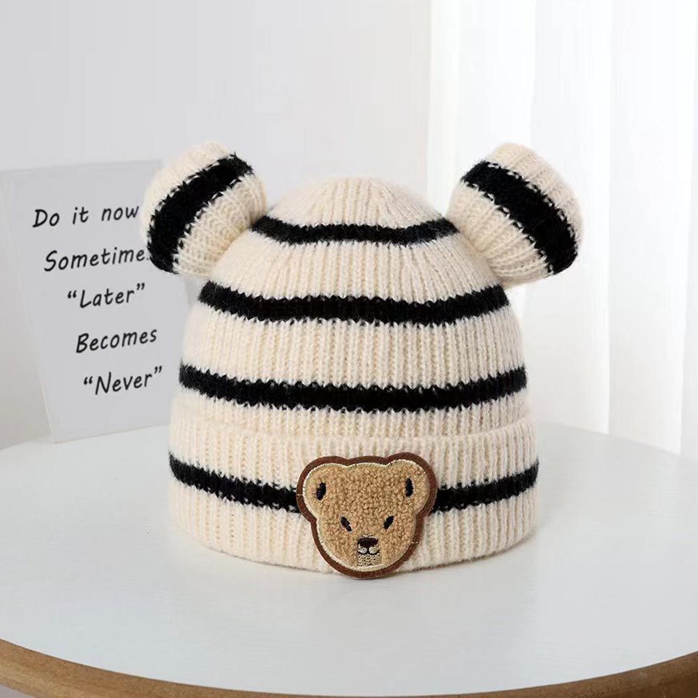 立體造型保暖針織帽-熊熊-杏色 (42-50cm)