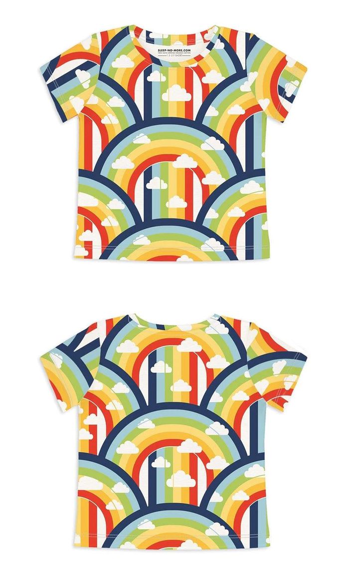 英國 SLEEP NO MORE - 100% 有機棉兒童短袖上衣-彩虹雲朵