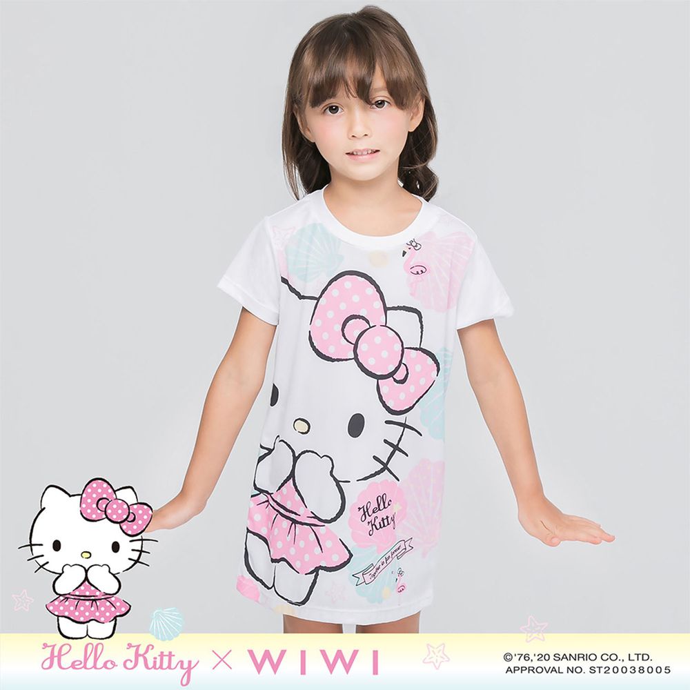 WIWI - 長版-貝殼Hello Kitty防曬排汗涼感衣-童-純淨白