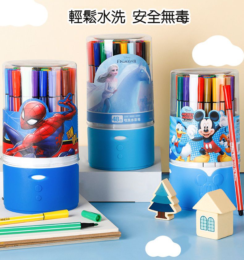 卡通可水洗兒童塗鴉彩色筆-卡通人物艾莎-藍色