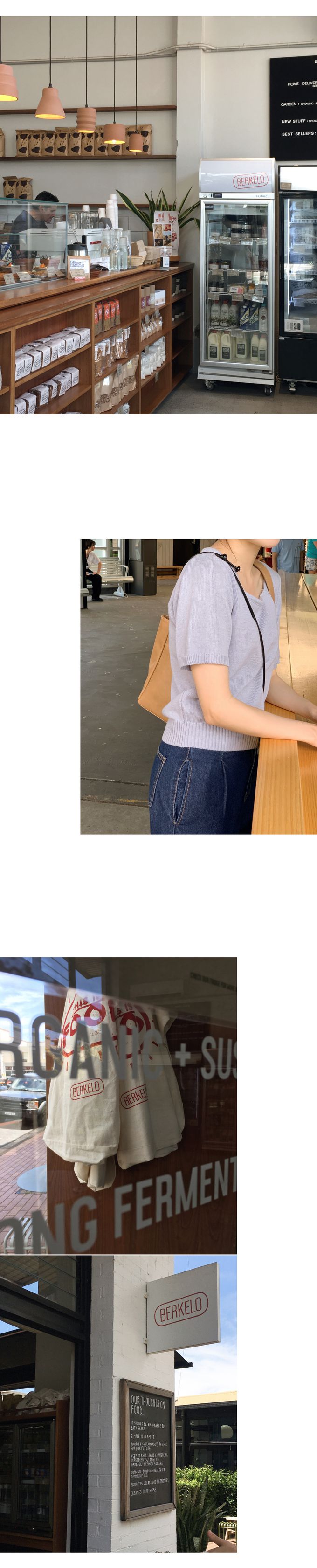 韓國 98doci - 氣質方領針織短袖上衣-薰衣草紫