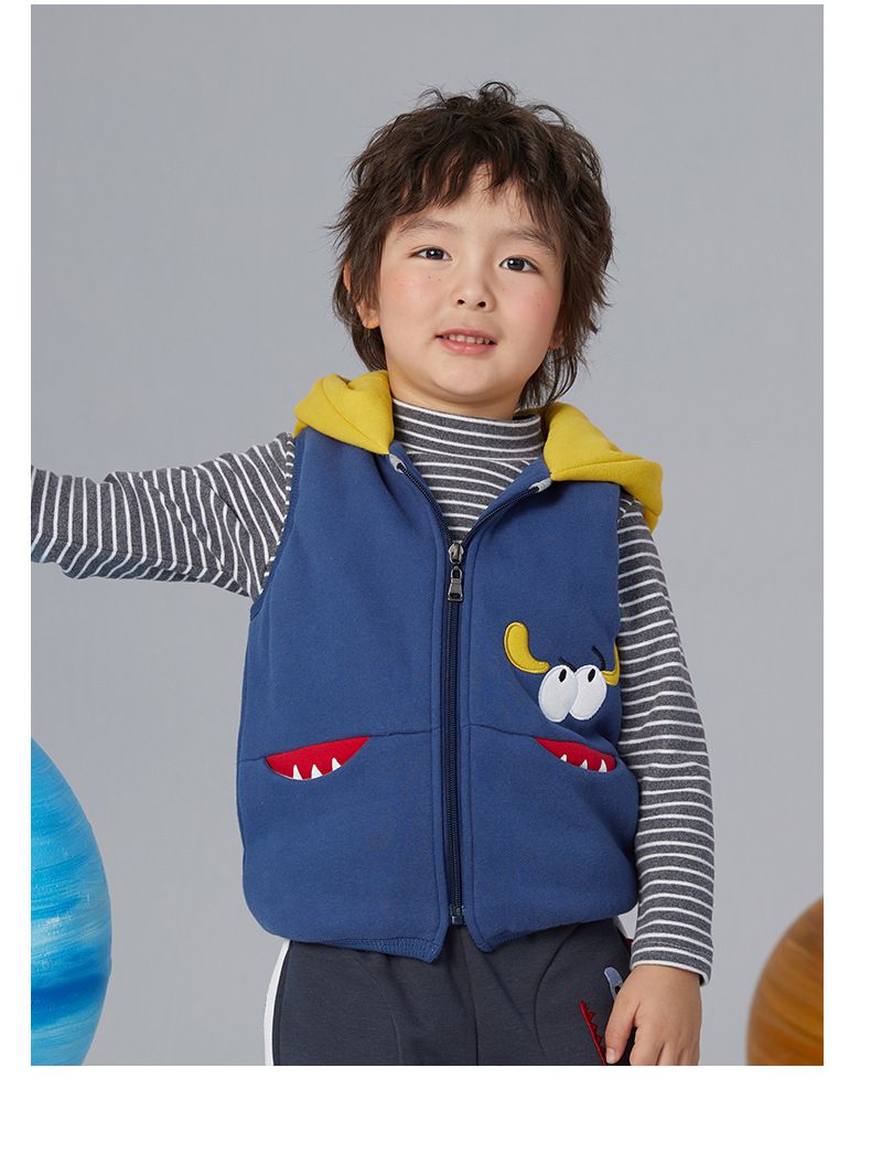立體造型鋪棉保暖背心-調皮小妖怪-藍+黃