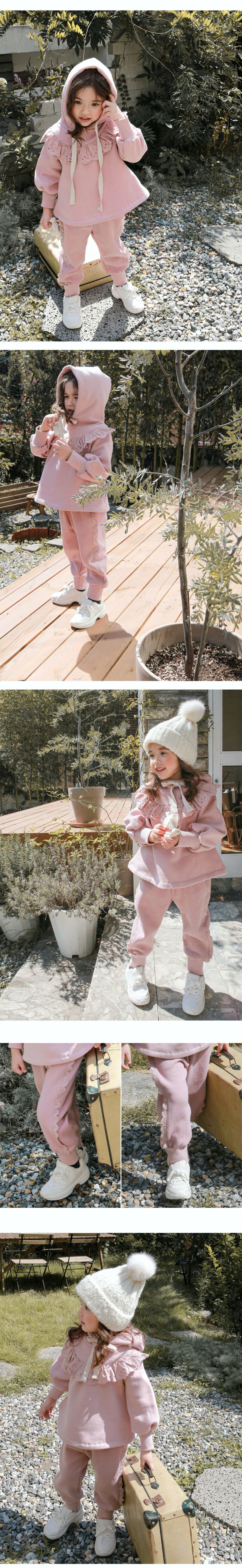 韓國 Puellaflo - 柔和花邊點綴束口長褲-粉紅