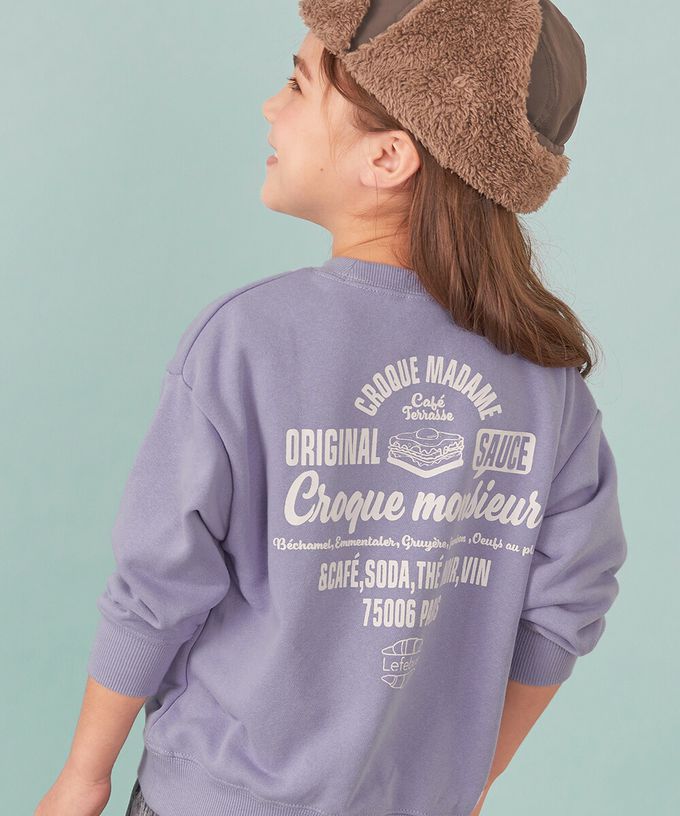 日本 devirock - 百搭女孩印花裏毛長袖上衣-法式標語-米白