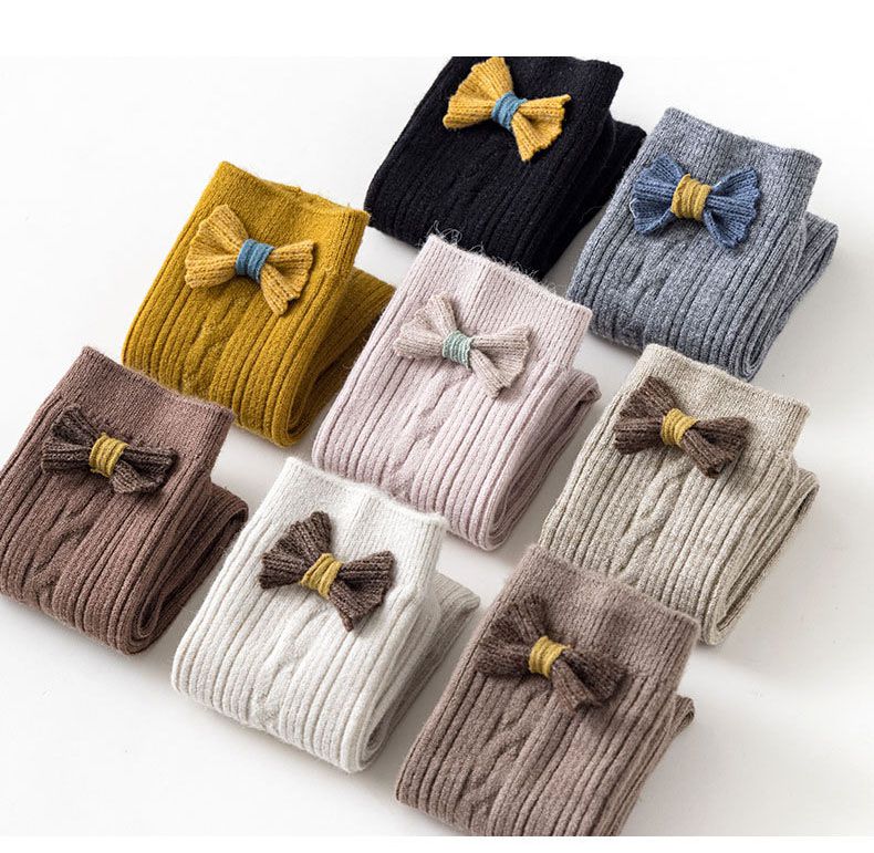 兒童麻花蝴蝶結中筒襪-灰色 (ONE SIZE (建議腳長16-21cm))