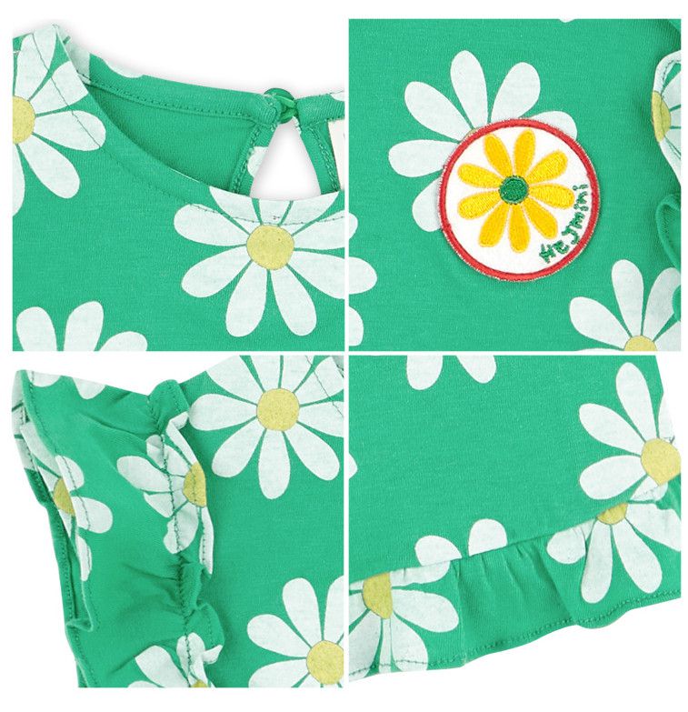 韓國 HEJMINI - 荷葉袖滿版雛菊套裝-紫