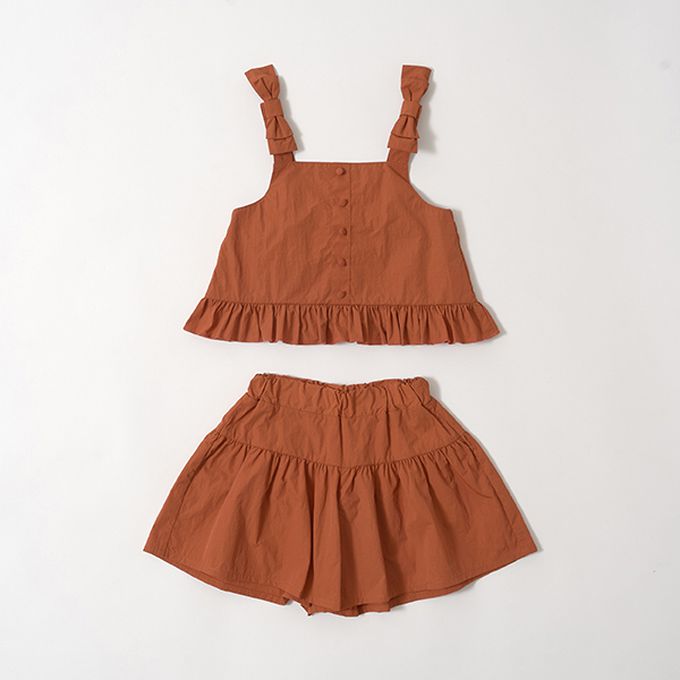 日本 Lycee mine - 可愛吊帶上衣+蓬蓬短褲2件式套裝-卡其