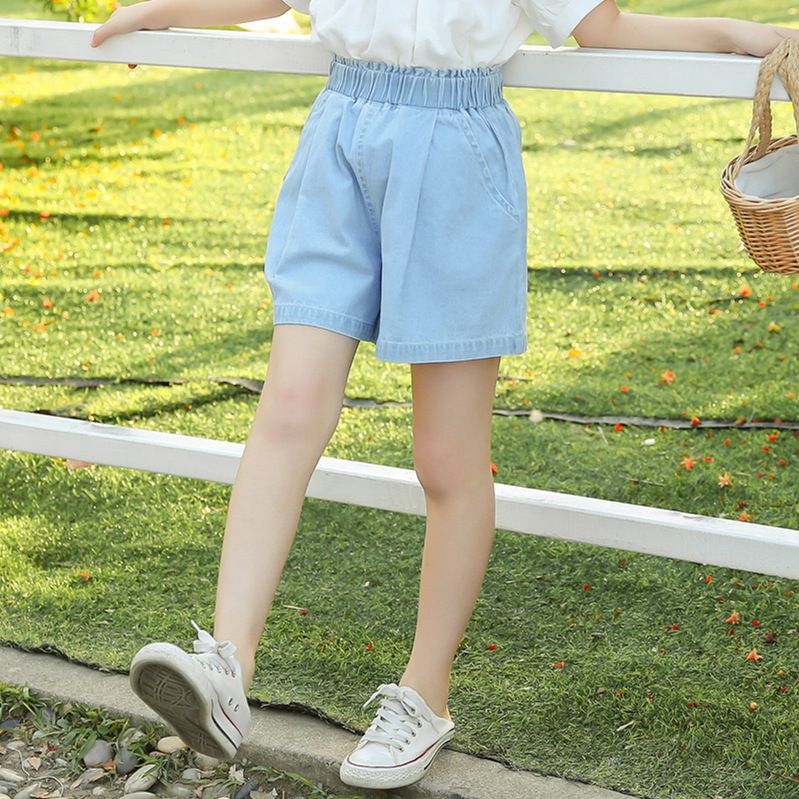 民族風五分袖套裝-民族風刺繡上衣+牛仔短褲-白色