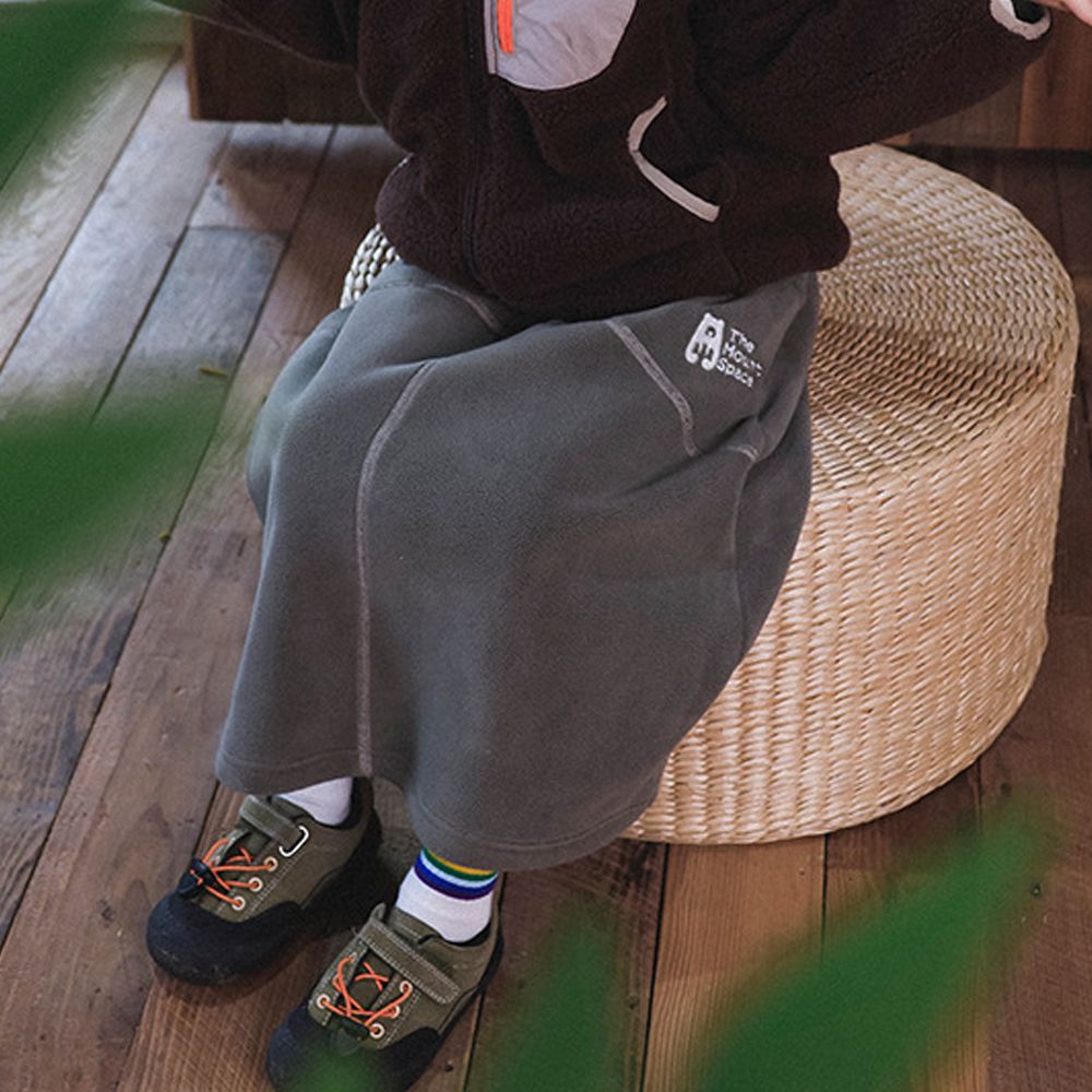 保暖搖粒絨撞色車線長裙-灰綠