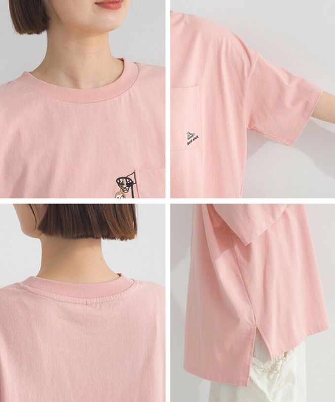 日本 Lupilien - 16支天竺棉俏皮動物刺繡寬大口袋T恤-海軍藍