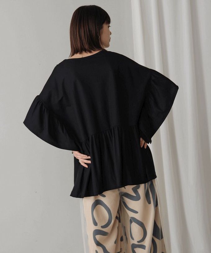 日本 Bab - 透氣嫘縈飄逸大寬袖上衣-黑