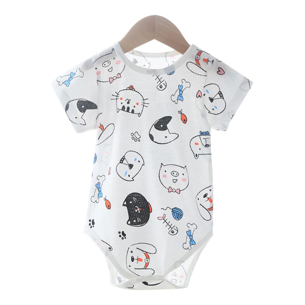 2件入-短袖包屁衣 透氣排汗 純棉連身衣-小動物+隨機1件