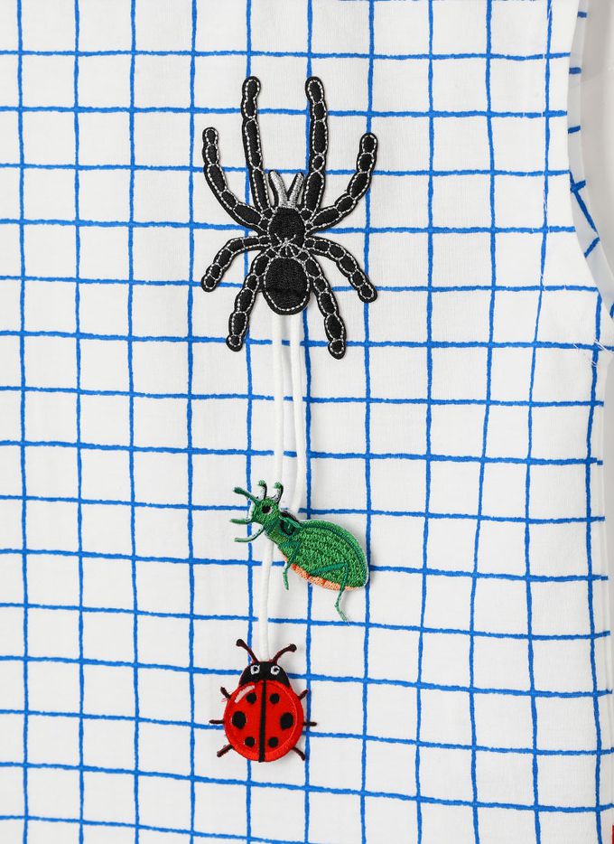 韓國 OZKIZ - 昆蟲裝飾格紋背心上衣-白