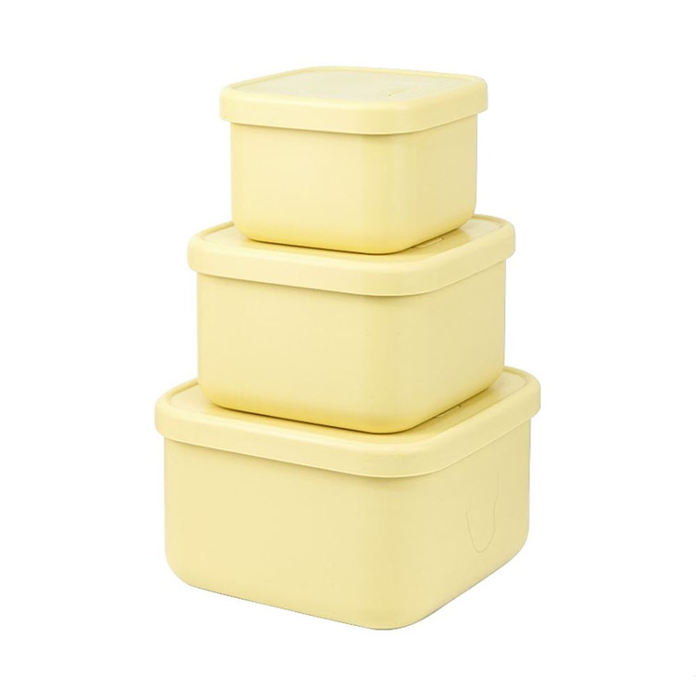 KOM - 霧面食品用矽膠保鮮盒超值三件組/冷凍/微波/水煮/烤箱-奶油黃-450ml*1+900ml*1+1500ml*1