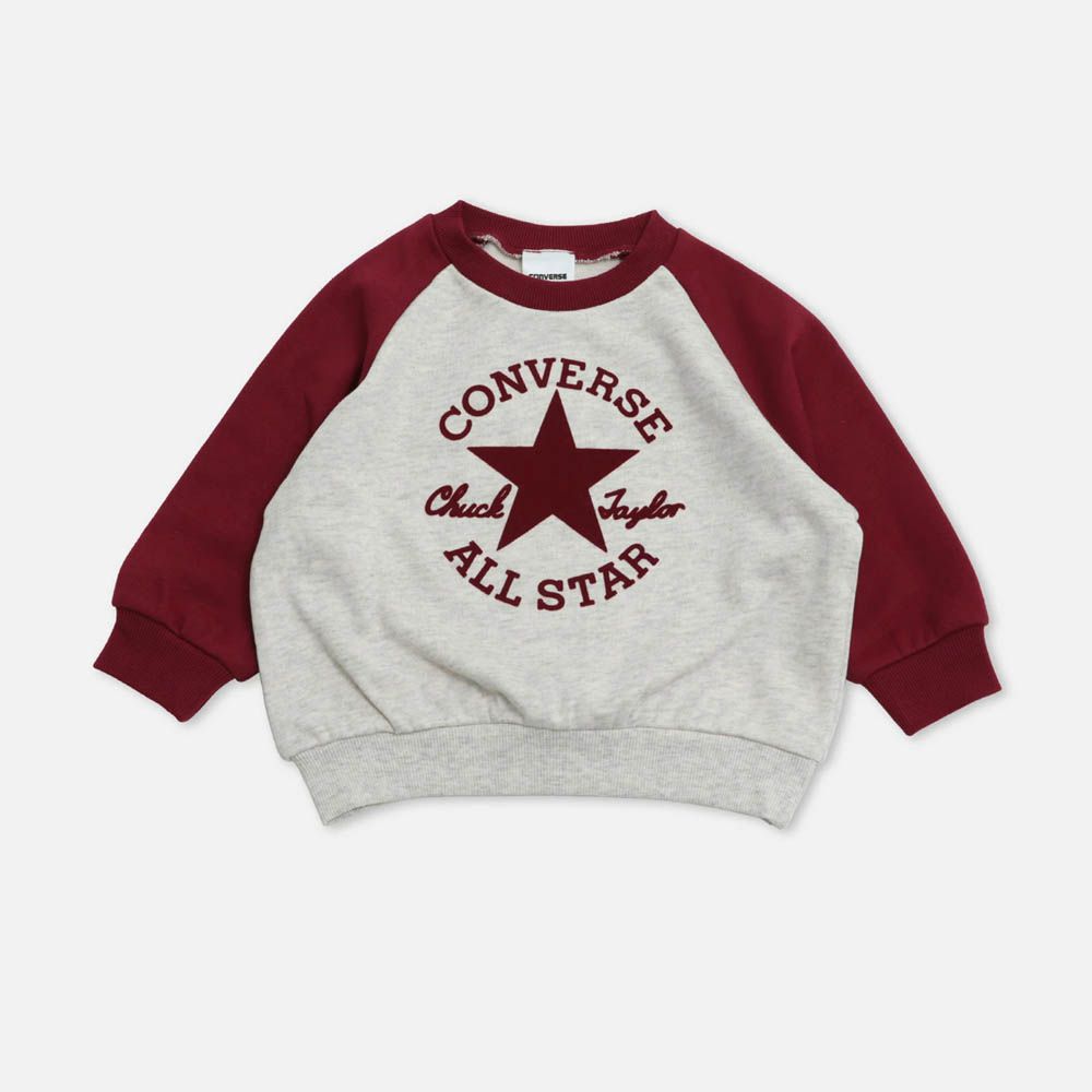 CONVERSE聯名 縮口印花長袖上衣-星星-杏X酒紅