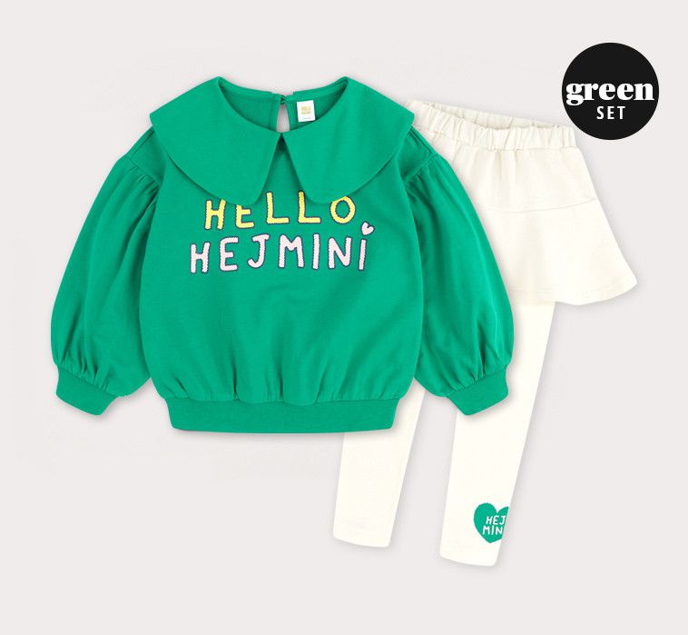 韓國 HEJMINI - 水手領泡泡袖褲裙套裝-象牙白