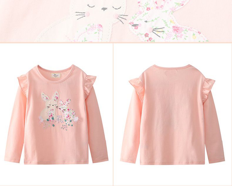 Jumping meters - 棉質圓領長袖上衣-花兔兔精靈-粉橘色