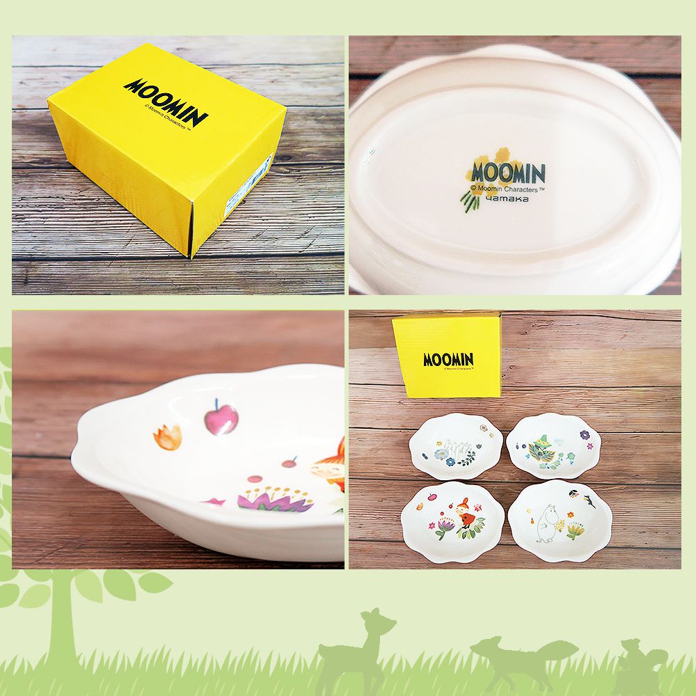 日本山加 yamaka - moomin 嚕嚕米彩繪陶瓷橢圓花碗禮盒4入組-MM2100-185