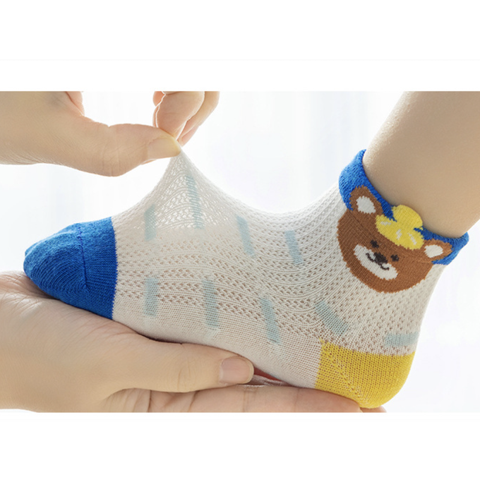 love, charlotte - 小熊字母點膠室內防滑網眼短筒棉襪-5 雙一組