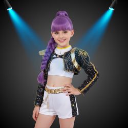 love, charlotte - 精裝版K-Pop女團打歌造型服R款-萬聖節變裝服-外套+背心+短褲+腰帶+掛腰墜飾+肩片+肩掛飾 (不含假髮+鞋子)